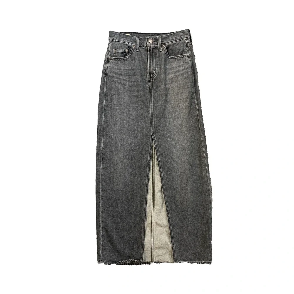 Levis Skirt Womens 24 Gray Ankle Column Denim Slit Front Pockets Zip Fly Stretch